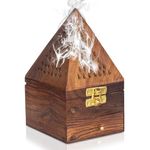 WOOD ART STORE Wooden Pyramid Shape Incense Box Hoder Stand with Drawer | Wooden Agarbatti Stand with ash Catcher for Home Office | Incense Sticks Holder (Large)