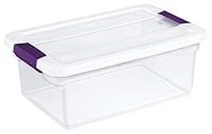 Sterilite 15 Qt ClearView Latch Box, Stackable Storage Bin with Latching Lid, Organize Clothes, Shoes in a Closet, Clear Base and Lid, 12-Pack ,Clear/Purple