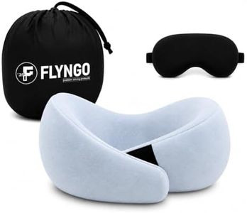 FLYNGO Memory Foam Neck Pillow for Travelling, Car, & Flight Head Rest Travel Neck Support Pillow with Adjustable Velcro Strap, Eye Mask (Ice Blue)