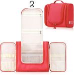 House of Quirk Hanging Toiletry Kit Bag Extra Large Capacity Travel Organizer Bags For Men And Women Durable Waterproof Nylon Makeup Bag For Toiletries,Cosmetics, Brushes (Red),W-11 Cm