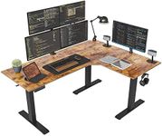FEZIBO Corner Standing Desk with Triple Motor, 160 * 120cm Electric Height Adjustable Stand up L-Shaped Desk, Sit Stand Workstation with Splice Board, Black Frame/Rustic Brown Top, Only Right