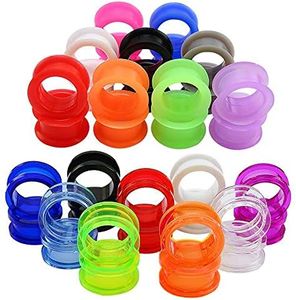 18 Pairs 8g-1" UV Acrylic Screw Fit Ear Tunnels & Thick Silicone Double Flared Ear Gauge Plugs Expander Piercing (Gauge=5/8"(16mm))
