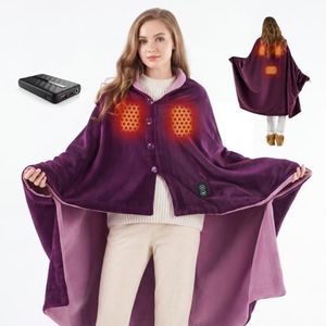 Cordless Wearable Heated Blanket Shawl, Battery Powered 10000mAh, Burgundy | Portable Heated Shawl, Electric Heated Throw Blanket, 5-Zone Heating, 3 Heat Settings,Warm Gifts for Women, 45x60