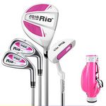 PGM Junior Golf Club, Rio Golf Clubs Complete Set Right Handed for Children Kids 9-12, 4 Pieces Youth Golf Clubs with Stand Bag for Boys & Girls Pink