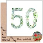 1 Tree Cards 50th Birthday Cards for Women, Men & Non Binary - Plant a Tree Gift with Plantable Seed Card that Grows Flowers (Green 50)