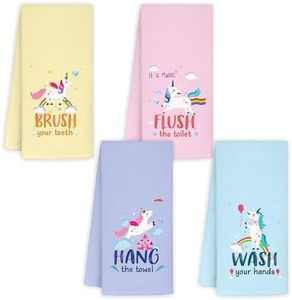Jvpke Kids Bath Towels,Kids Towel Set of 4,Kids Bathroom Set,Girls Bathroom Set,Kids Hand Towels 16×24 Inch,Pink Purple Blue Yellow Hand Towels for Kitchen,Colorful Bath Towels