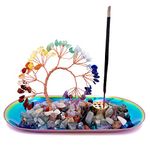 Crystal Incense Holder for Sticks with Ash Catcher Tray Colorful Chakra Healing Crystal Tree Lucky Money Tree for Meditation, Yoga, Home Decor (Colourful)