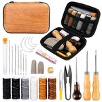 JUAYING 27 Pcs Leather Sewing Kit, Upholstery Repair Kit Including Sewing Thread and Sewing Needles, Awl, and Thimble, Suitable for Beginners in Leather Craftsmanship DIY Sewing Kit