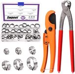 Swpeet 52Pcs 6 Sizes Single Ear Hose Clamps Assorment Kit, with 1Pcs Ear Clamp Pliers and 1Pcs PEX Pipe Cutter for Securing Pipe Hoses