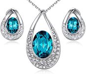 Leafael [Presented by Miss New York Angel's Teardrop Made with Premium Crystals Blue Zircon Jewelry Set Earrings Necklace, 18+ 2", White Gold Pla