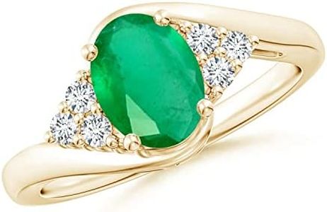 Angara Natural Emerald Ring for Women | Oval Emerald Bypass Ring with Trio Diamond Accents in Yellow Gold | May Birthday, Anniversary, Gemstone Jewelry Gift | A | 8x6mm | Ring Size- 6.5