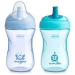 Chicco Sport Spout Trainer with Semi-Firm, Bite-Resistant Spout and Spill-Free Lid 9oz. | Top-Rack Dishwasher Safe | Easy to Hold with Ergonomic Indents | Pale Blue/Teal, 2pk| 9+ Months