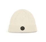 Timberland Mens Ribbed Watch Cap with Logo Plate, Cream, One Size