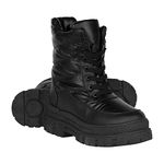 Viapipa Womens Winter Snow Boots Warm Lining Mid Calf Booties with Zipper Low Heel Chunky Platform Lug Sole Comfortable Outdoor Anti-Slip Shoes, Black, 7 US