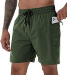 Tyhengta Mens Swim Trunks Quick Dry Board Shorts with Mesh Lining and Zipper Pockets, Armygreen, 32