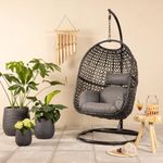 Vienna Hanging Egg Chair - Outdoor and Indoor Rattan Weave Swing Hammock - Hanging Stand - Black