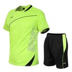 Adixun Boys Football Kits Kids Sports Football Jersey Sets Children Football Training Shorts and T-shirt Sets Gym Tennis School Pe Kits(Green,5-6 Years)