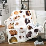 Cute Guinea Pig Sherpa Throw Blanket 3D Cavy Pattern Fleece Blanket Lovely Pet Printed Warm Plush Blanket for Sofa Couch Microfiber Animal Theme Fuzzy Blanket Room Decor Double 60"x79"