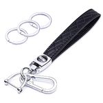 wisdompro Microfiber Leather Car Keychain, Keyrings for Car Keys, Universal Car key Fob keychain, Leather Keychain Strap with Anti-lost D-Ring for Men and Women - Black