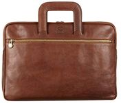 Time Resistance Leather Laptop Bag - Handmade in Italy Computer Briefcase - Men's Briefcase with Zipper - Elegant Leather Handbag or Shoulder Bag