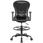 Primy Drafting Chair Ergonomic Tall Office Chair, High Back Breathable Mesh Desk Chair with Adjustable Footrest Ring Lumbar Support 2D Armrests, Executive Swivel Comfy Task Chair for Home Work Art