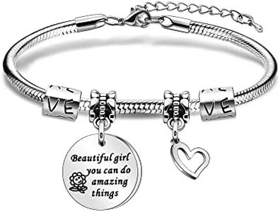 Inspiration Bracelet Gift,Silver Pendant Bracelet"Beautiful Girl You Can Do Amazing Things" For Daughter Niece Friends Sisters Friends Adjustable Jewellery, adjustable, Stainless Steel