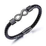 GAUEIOUR Infinite Leather Black Bracelet,Fashionable and Minimalist Endless 8-character Bracelet, Men's Versatile Woven Bracelet,Hip Hop Alloy Bracelet