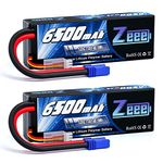 Zeee 2S Lipo Battery 6500mAh 7.4V 120C Hard Case RC Car Battery with EC5 Connector for RC Vehicles RC Truck Tank Truggy Boat Racing Hobby Models(2 Pack)