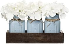 Mkono Mason Jar Centerpiece Decorative Wood Tray with 3 Painted Jars Artificial Flowers Rustic Country Farmhouse Fall Decor for Coffee Table Dining Room Living Room Kitchen