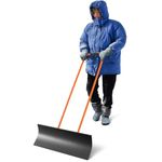 HAPPYGRILL 30 Inch Snow Shovel with Wheels, High Mobility Snow Plow Shovel with Adjustable Handle, Large Snow Blade, Efficient Snow Pusher for Sidewalk, Driveway, Doorway, Yard