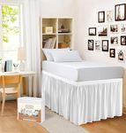 Dorm Bed Skirt Twin XL Size 36 inch Drop White Solid Bed Skirt Stylish Ruffled Pattern Split Corner Easy Fit Easy Care Fade & Wrinkle Resistant-Polycotton Made