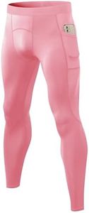 SPVISE Men's Compression Pants Leggings Tights with Pockets Cool Dry Sports Baselayer Athletic Tights for Basketball Running, Pink, X-Large