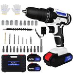 21V Cordless Power Drill Set,Electric Screwdriver Kit Combi Drill with 2 Speed,25+1 Torque 45Nm Max 3/8" Chuck Handheld Drills Driver with 2x1.5 Ah Li-Ion Batteries,Fast Charger,26PCS Drill Bits