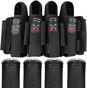 Maddog Pro 4+3 Paintball Harness Pod Pack with (4) 150 Round Bones Paintball Pods | Pod Ejection | Adjustable Belt for Tournament, Woodsball & Speedball