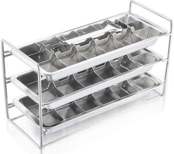 Ecozoi Stainless Steel Ice Cube Tray - 3 Pack of 18-Slot Metal Ice Cube Trays with Easy Release Lever - Plastic-Free, Eco-Friendly, Stackable Retro Vintage Ice Trays for Bars & Kitchens