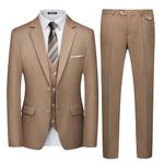 WULFUL Men's 3 Piece Slim Fit Suit Set Two Button Blazer Jacket Vest Pants Tuxedo Set for Party, Wedding and Business Light Brown