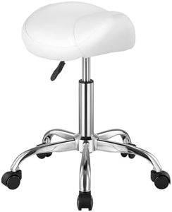VEVOR Saddle Stool with Wheels, Weight Capacity 204 kg, Ergonomic Rolling Stool Adjustable Height, Thick PU Leather Swivel Saddle Chair for Salon, Massage, Tattoo, Clinic, White