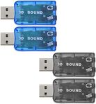 EMSea 4PCS External 5.1 USB Stereo Sound Card with 3.5mm Headphone and Microphone Ports 3D Virtual 5.1 Channel Audio Adapter Compatible with Windows 2 Black & 2 Blue