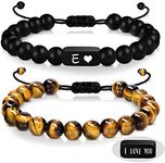 Beaded Bracelets for Men Teen Boys Gift Ideas Initial E Layered Tigers Eye Bracelet Anniversary Cool Birthday Gifts for Boyfriend I Love You Gifts for Him Christmas Jewelry 2pcs Set