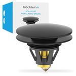 Bächlein Universal Pop Up Washbasin Plug - Drain Strainer in Matt Black for Washbasins - 40mm Drain Valve Plug with Hair Strainer