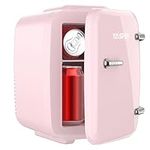 YASHE Mini Fridge for Bedroom, 4 Liter/6 Cans Small Fridge, 110V AC/ 12V DC Thermoelectric Cooler and Warmer Mini Fridge for Drink Office Dorm Car, Pink