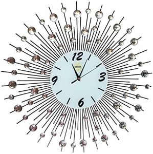 Large Metal Sunburst Wall Clock for Living Room Decor, Silent Modern Wall Clocks, Battery Operated Quartz, Perfect as Kitchen or Bathroom Reloj de Pared.