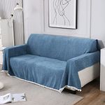 HOKIPO Chenille Sofa Couch Slipcover 3 Seater, 180 (D) x 300 (L) cm, Blue (AR-4645-N3)