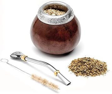 BALIBETOV Yerba Mate Gourd Set (Original Natural Handmade Yerba Mate Cup Argentina) - Includes Mate Tea Cup, Bombilla (Yerba Mate Straw) and Clean Brush - Classic Mate Cup and Bombilla (Dark Brown)
