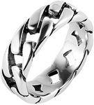 HZMAN Stainless Steel 7mm Wide Band Cuban Link Chain Ring for Men Women Hip Hop Biker Ring Jewelry Gift (Silver,10)