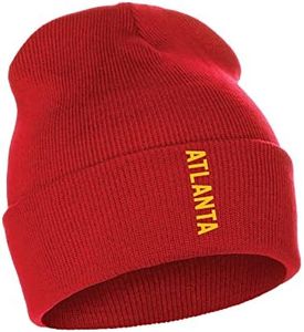Daxton Vertical USA Cities Cuffed Beanie Winter Knit Hat Skully Cap, Atlanta Red Gold