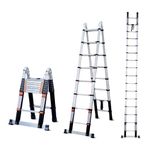 Bathla 16.5 ft A-Type Foldable Aluminium Telescopic Ladder | Portable & Compact |EN131 Certified with 2-Year Warranty |Multi-Purpose Ladder for Home, Industrial & Outdoor Use