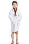 ECHERY Boys Girls Hooded Bathrobe Soft Coral Fleece Pajamas Unisex Toddlers Dressing Gown Sleepwear Nightgown (100(18-24 months), White)