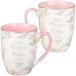 Christian Art Gifts Floral Pink Ceramic Coffee Mug – 12 oz. Lead and Cadmium-Free Inspirational Scripture Coffee and Tea Mug with Bible Verse: Blessed is the One Who Trusts in the Lord – Jer. 17:7