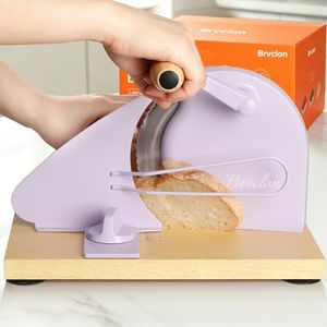 Brvclon Manual Bread Slicer Adjustable Thickness, Hand Crank Bread Slicer for Homemade Sourdough Bread with Scale Line & Suction Cup & Metal Guide,Quality Solid Wood Base